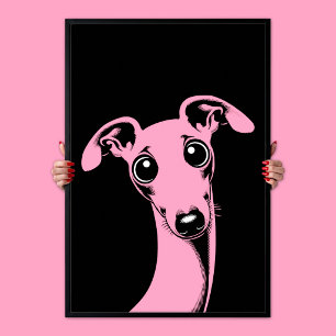 Schattige Italiaanse Greyhound Roze & Zwarte Pop Poster
