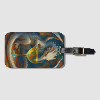 Schattige Ivoren Draak & Witte Wijn Fantasie Kunst Bagagelabel