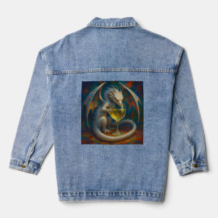 Schattige Ivoren Draak & Witte Wijn Fantasie Kunst Denim Jacket