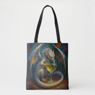 Schattige Ivoren Draak & Witte Wijn Fantasie Kunst Draagtas