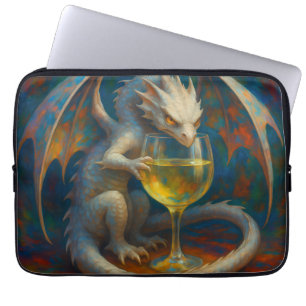 Schattige Ivoren Draak & Witte Wijn Fantasie Kunst Laptop Sleeve