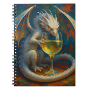 Schattige Ivoren Draak & Witte Wijn Fantasie Kunst Notitieboek