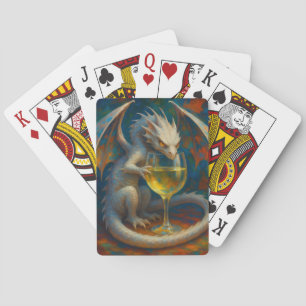 Schattige Ivoren Draak & Witte Wijn Fantasie Kunst Pokerkaarten