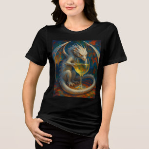 Schattige Ivoren Draak & Witte Wijn Fantasie Kunst Tri-Blend Shirt