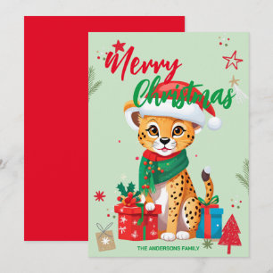 Schattige jachtluipaard kerstman Kerstvakantie Fam Feestdagenkaart
