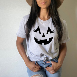 Schattige Jack O Lantern Wimpers Grijs Dames Hallo T-shirt
