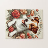  Schattige Jack Russell Terrier Floral Legpuzzel (Horizontaal)