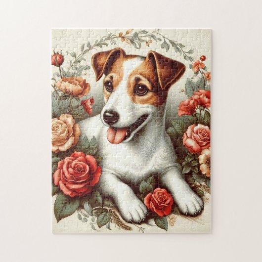  Schattige Jack Russell Terrier Floral Legpuzzel (Verticaal)