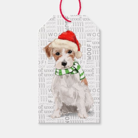 Schattige Jack Russell Terrier Vlooien Navidog Ker Cadeaulabel (Voorkant)