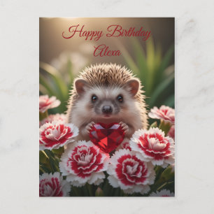 Schattige januari egel met granaat hart briefkaart