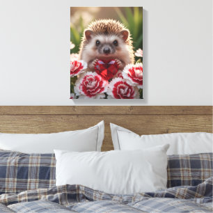 Schattige januari egel met granaat hart canvas afdruk