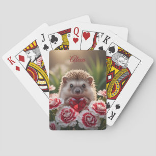 Schattige januari egel met granaat hart pokerkaarten