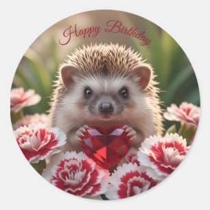 Schattige januari egel met granaat hart ronde sticker