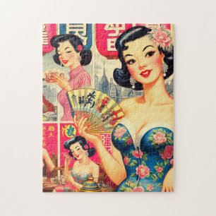 Schattige Japans Meisjes Illustratie Legpuzzel