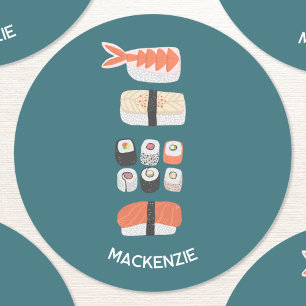 Schattige Japans Sushi gepersonaliseerd Ronde Sticker