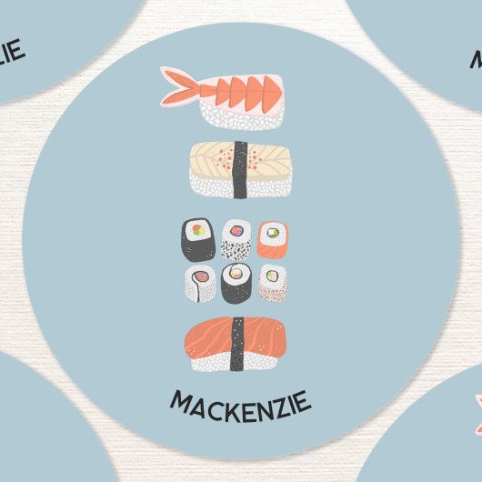 Schattige Japans Sushi gepersonaliseerd Ronde Sticker