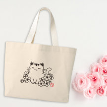 Schattige Japanse kat en Sakura met "Neko" stempel