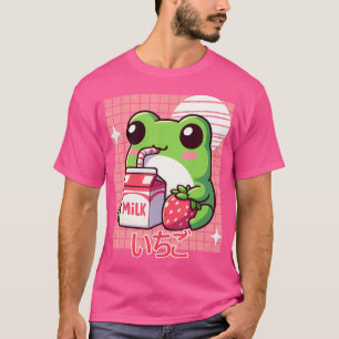 Schattige Japanse Kawaii Anime Kikker Aardbeimelk T-shirt
