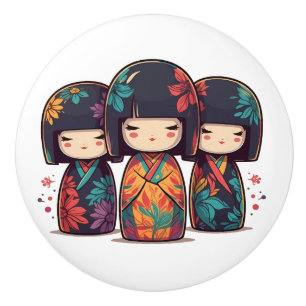 Schattige Japanse Kokeshi-poppen Keramische Knop