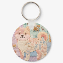 Schattige Japanse Shiba Inu Patchwork Bloemmotief
