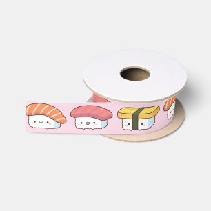 Schattige Japanse Sushi Voedsel Doodles Roze Lint