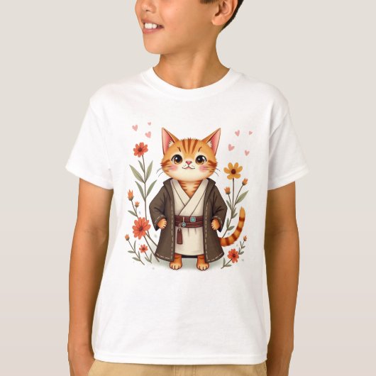 Schattige Jedi Cat T-shirt - Floral Space Warrior (Voorkant)