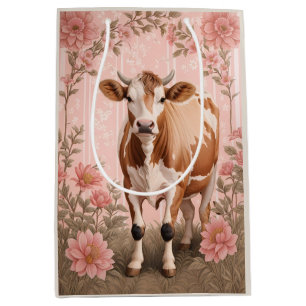 Schattige Jersey Koe Roze Bloemen Medium Cadeauzakje