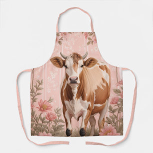 Schattige Jersey Koe Roze Bloemen Schort