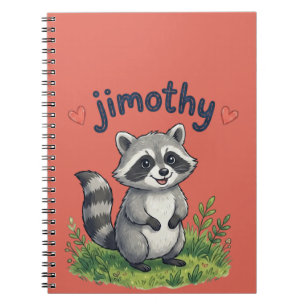 Schattige Jimothy Wasbeer in de Tuin met Hartjes Notitieboek