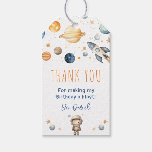Schattige Jongen Astronaut Ruimte Verjaardagscadea Cadeaulabel (Voorkant)