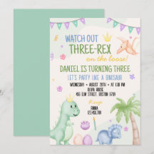 Schattige Jongen Dinosaurus Verjaardagsfeestuitnod