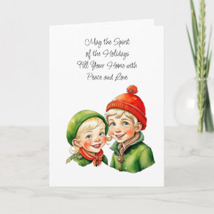 Schattige jongen en meisje elfen Kerstmis Kaart