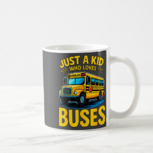 Schattige Jongen Houdt Van Bussen Schoolbus Koffiemok