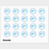 Schattige Jongen Ijsbeer Winter Sneeuwvlok Blauw Ronde Sticker (Vel)