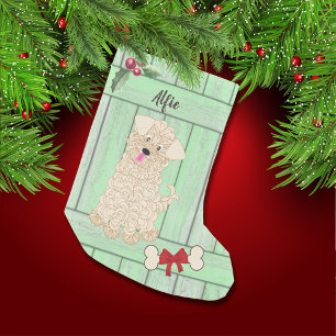 Schattige Jongen Maltipoo Groen Houten Omheining M Kleine Kerstsok