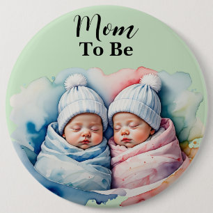 Schattige jongen / meisje tweeling baby's moeder o ronde button 6,0 cm