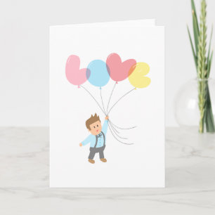 Schattige jongen met letterballonnen die Liefde sp Feestdagen Kaart
