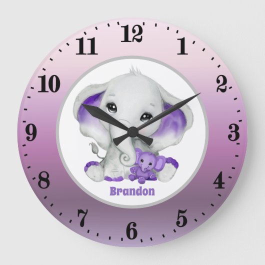 schattige jongen olifant voegt naam kindermeisje t grote klok (Voorkant)