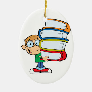 schattige jongen student met veel boeken keramisch ornament