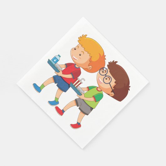 Schattige jongens met voedselbakjes servet (Hoek)