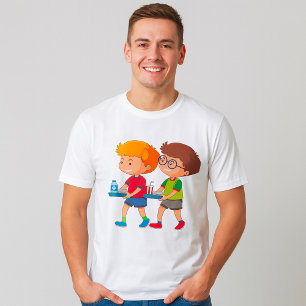 Schattige jongens met voedselbakjes t-shirt