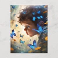 Schattige jongetje en een blauwe vlinder