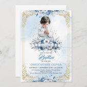 Schattige jongetje met sieraden witte kleding Doop Kaart (Voorkant / Achterkant)