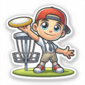 Schattige jongetje speelt diskgolf sticker (Voorkant)