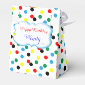 Schattige jongleren circus clown op polka dot bedankdoosjes (Achterkant)