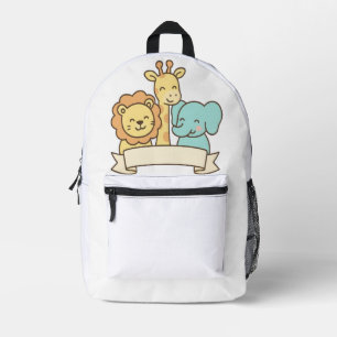 Schattige Jungle Dieren met Banner – Safari Kinder Bedrukte Rugzak