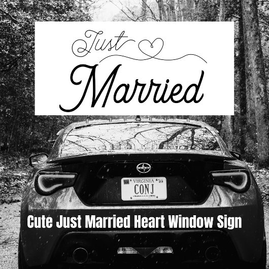 Schattige Just Married Heart zwart script Raamsticker