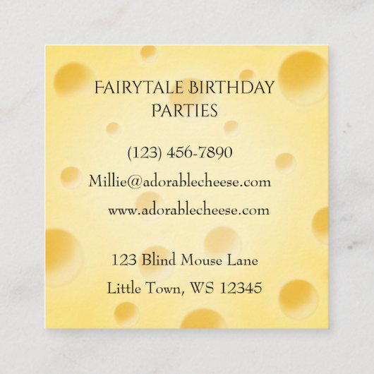 Schattige Kaas Charming Cheese Slice Vierkante Visitekaartje (Achterkant)