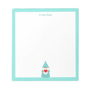 Schattige kabouter met turquoise lijst eenvoudig notitieblok