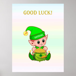 Schattige kabouter & pot met goud op pastelkleuren poster